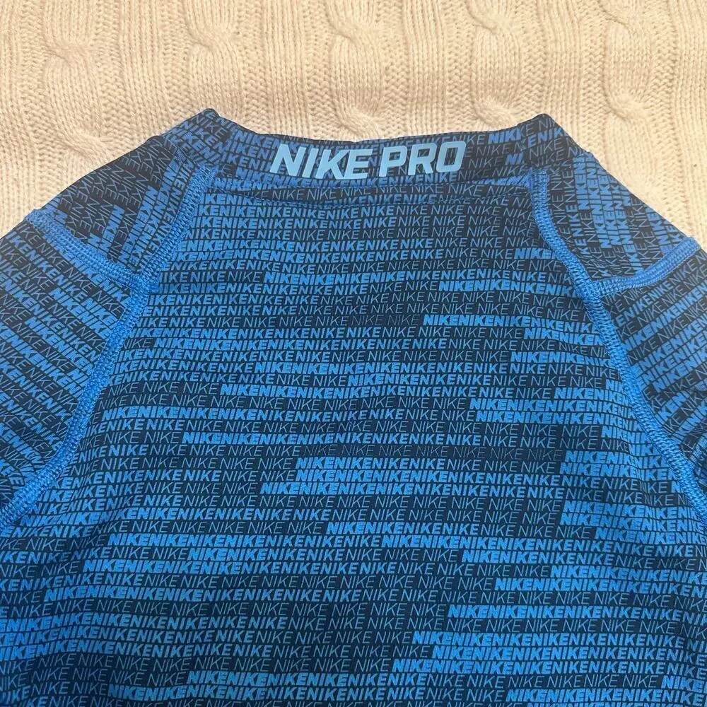Nike Pro Warm Dri-Fit Fitted Long Sleeve Shirt sz S Blue Nike Pro Shirt